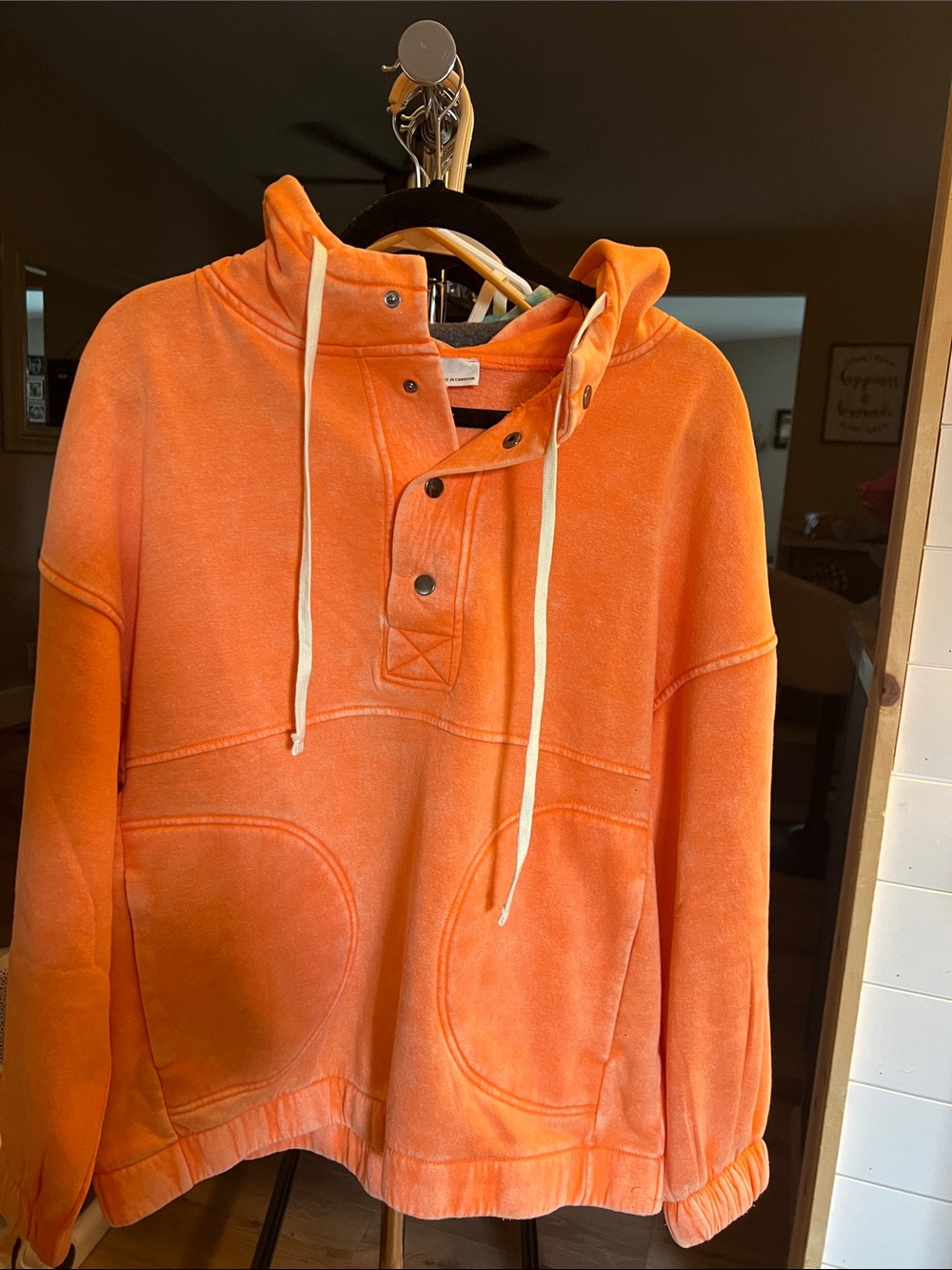 Zenana Outfitters Orange Pullover Hoodie with Henley Snap Neck